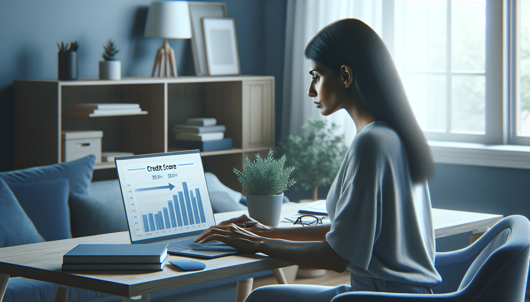 Person looking at decreased credit score on laptop screen