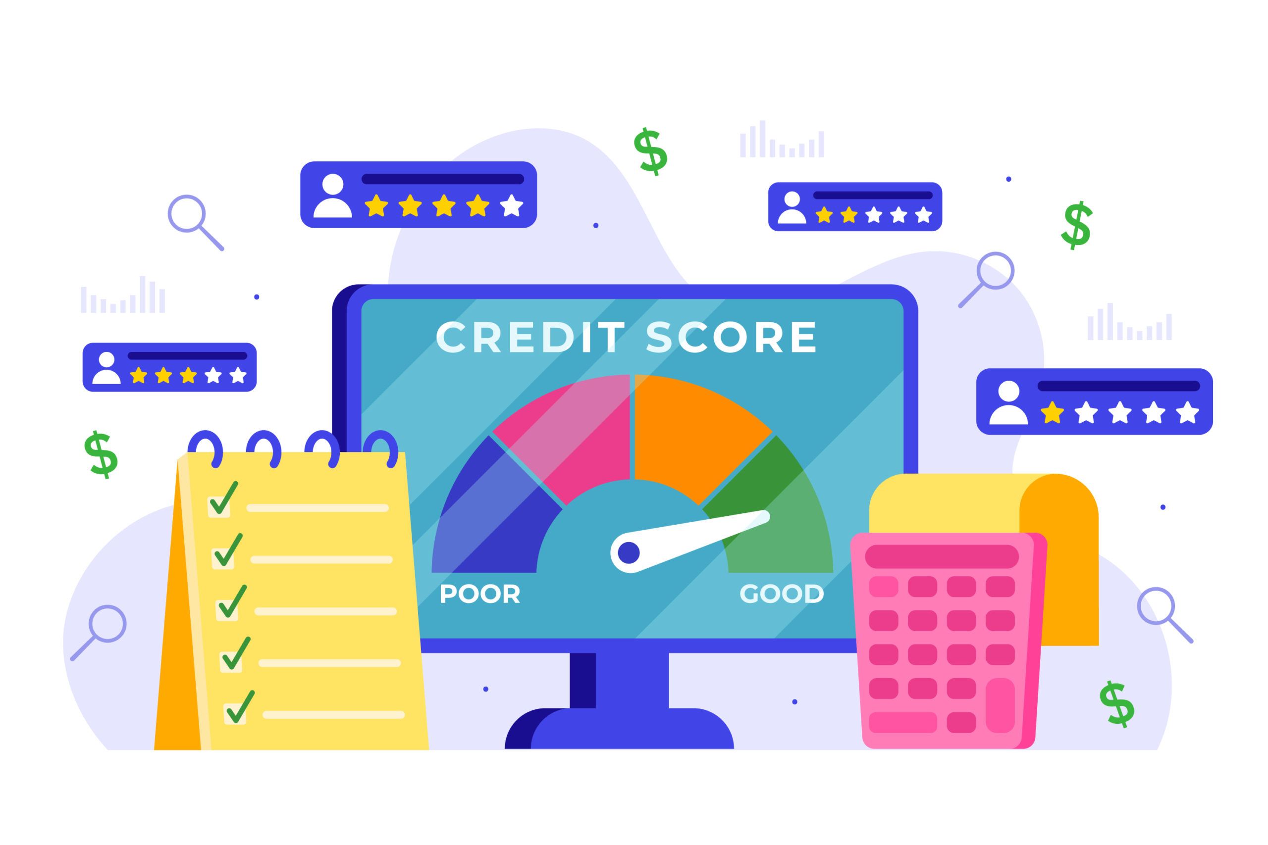 Drawing of computer screen that shows 'credit score'