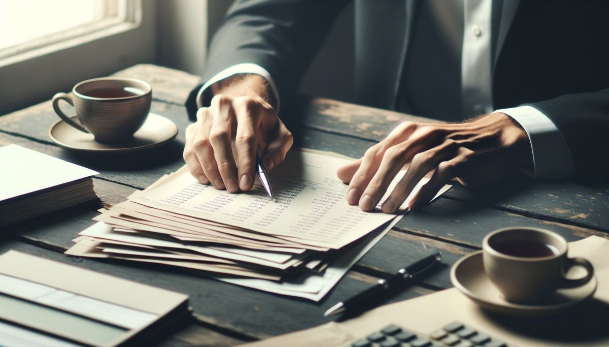 Documents and bills being sorted on a desk, representing debts included in an IVA