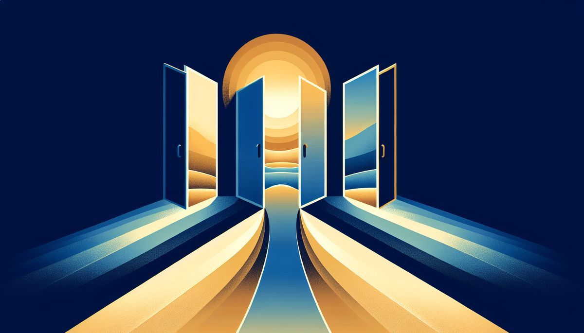 Reasons an IVA is worth it: abstract doorways from dark to light representing a path to financial freedom