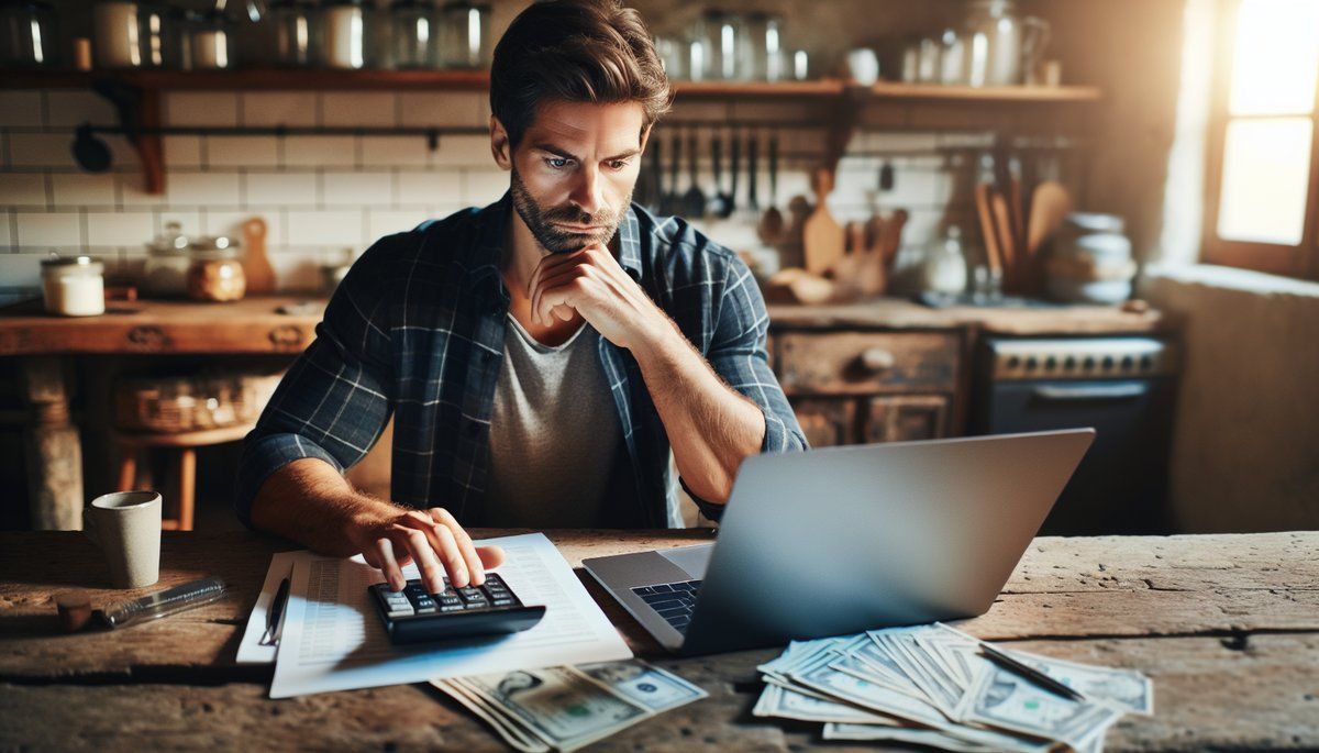 Person reviewing IVA monthly payments and budget at kitchen table