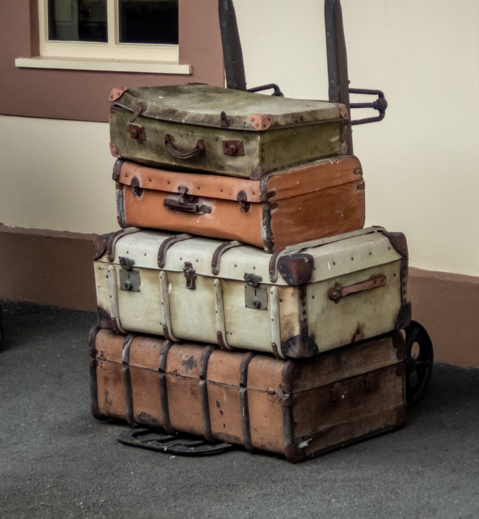 Suitcase luggage stacked on top of each other